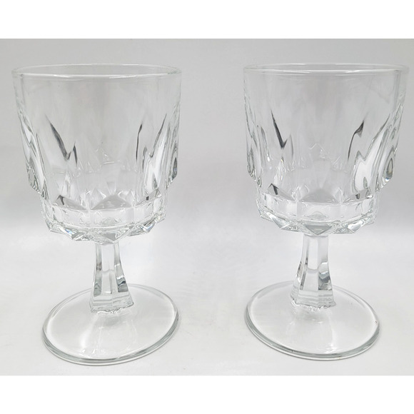 Arcoroc France Crystal Cut Water Goblets Set of 2 Clear Glass 6" Vintage Elegant - Picture 8 of 12